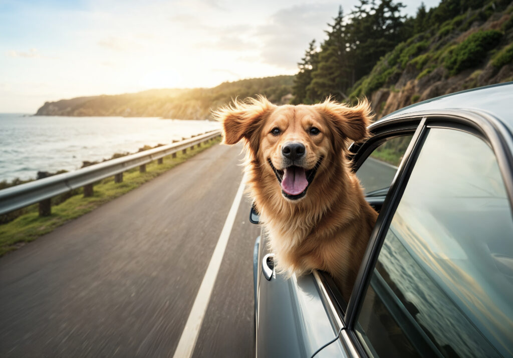 Happy Dog Enjoying Car Ride By Ocean 1024x716